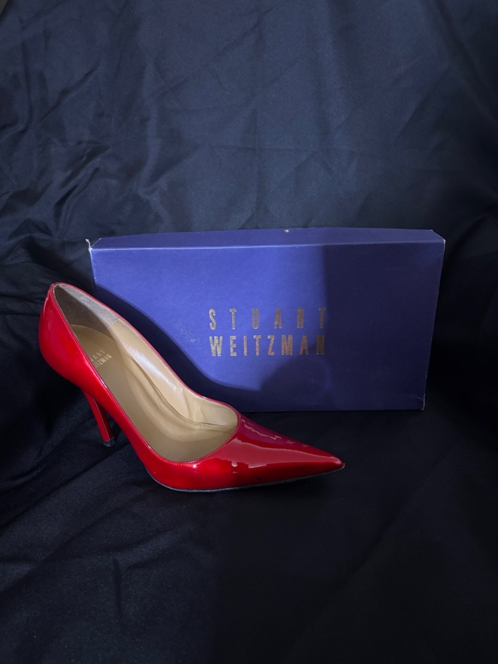 Stuart Weitzman Red Patent Pointed-Toe Pump
